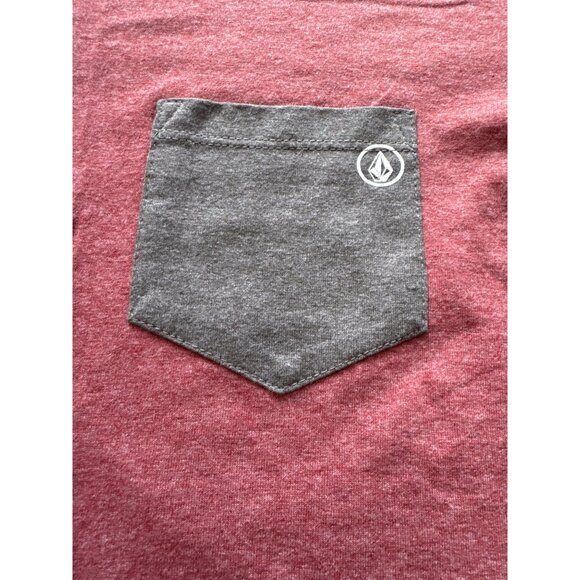Volcom Mens Heather Red T-Shirt With Gray Chest Pocket Medium Size Cotton Blend - Picture 2 of 6